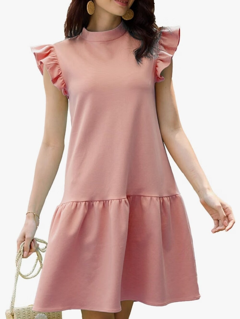 Women's Pink Ruffle Sleeve A-Line Dress